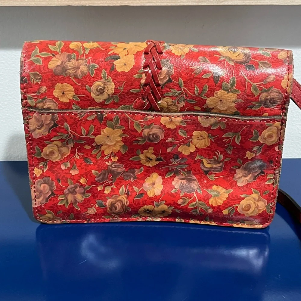 Patricia Nash Red Floral Bellizzi XBody Organizer Leather Purse Bag Rosso Fiore - Picture 4 of 9